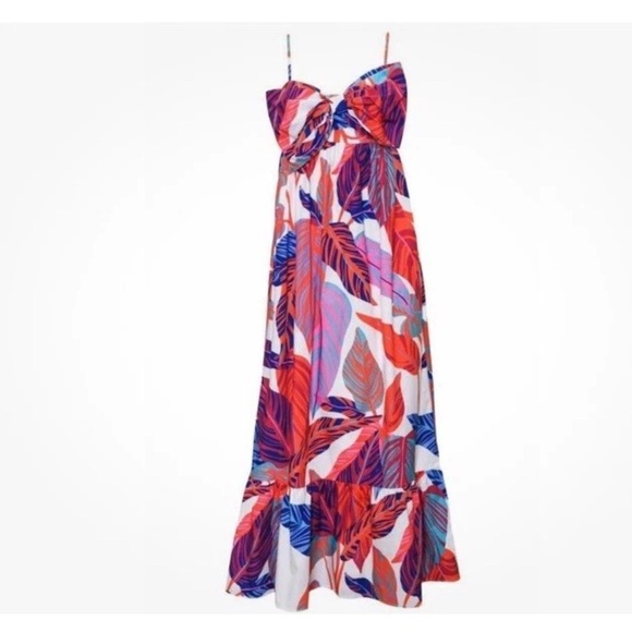 Hutch Olani Wild Tropical Maxi Dress coquette bow tropical size M - Picture 2 of 4